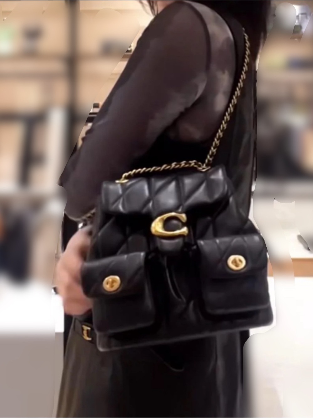 Coach Black Quilted Leather Backpack/ Crossbody with Gold Hardware Retail: $495 - Picture 12 of 15